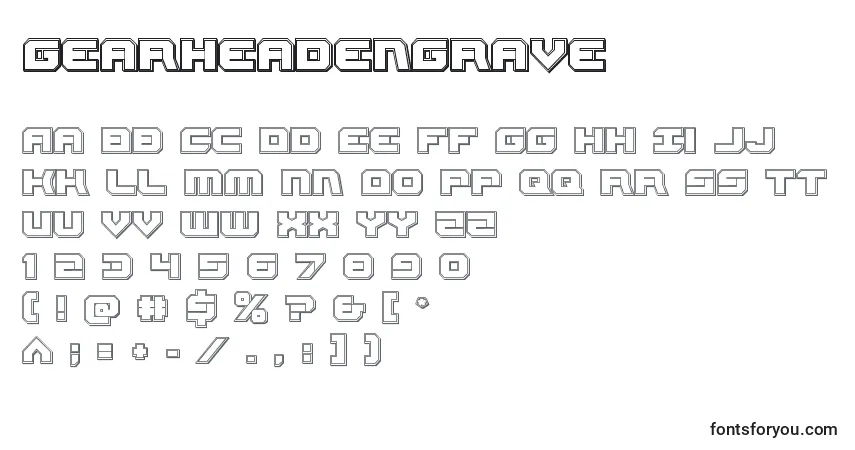 Czcionka Gearheadengrave – alfabet, cyfry, specjalne znaki