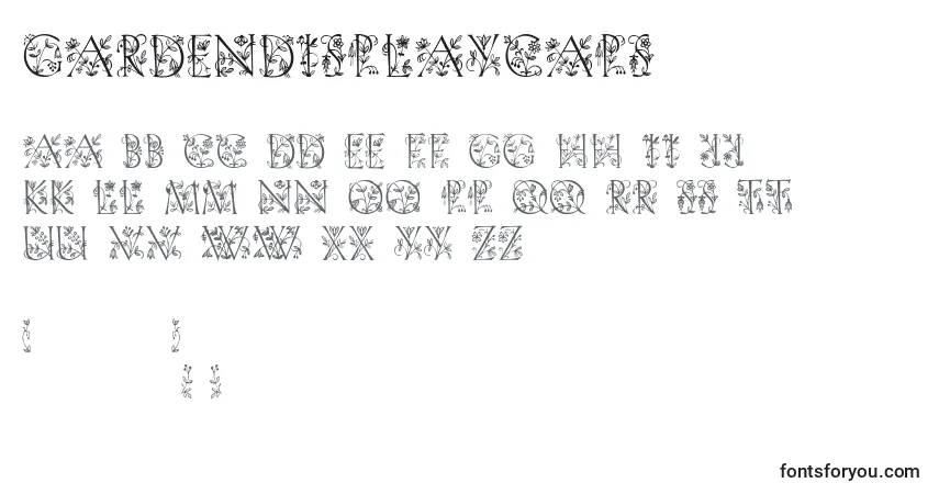Czcionka Gardendisplaycaps – alfabet, cyfry, specjalne znaki
