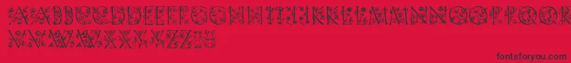 Gardendisplaycaps-Schriftart – Schwarze Schriften auf rotem Hintergrund