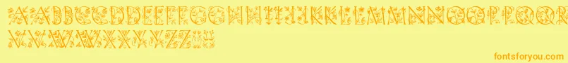 フォントGardendisplaycaps – オレンジの文字が黄色の背景にあります。