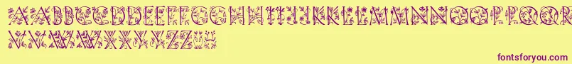 Gardendisplaycaps Font – Purple Fonts on Yellow Background