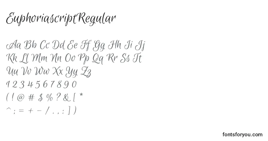 Schriftart EuphoriascriptRegular – Alphabet, Zahlen, spezielle Symbole
