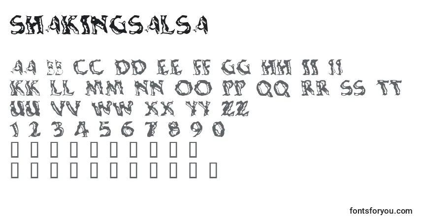Schriftart Shakingsalsa – Alphabet, Zahlen, spezielle Symbole