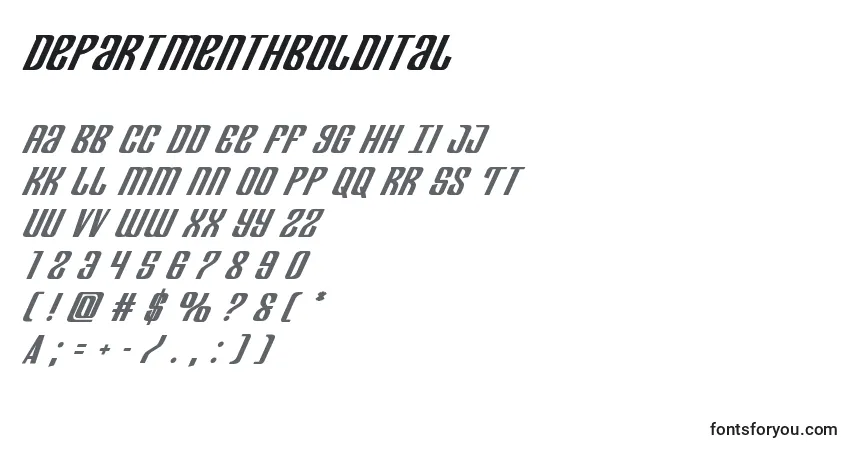 Czcionka Departmenthboldital – alfabet, cyfry, specjalne znaki