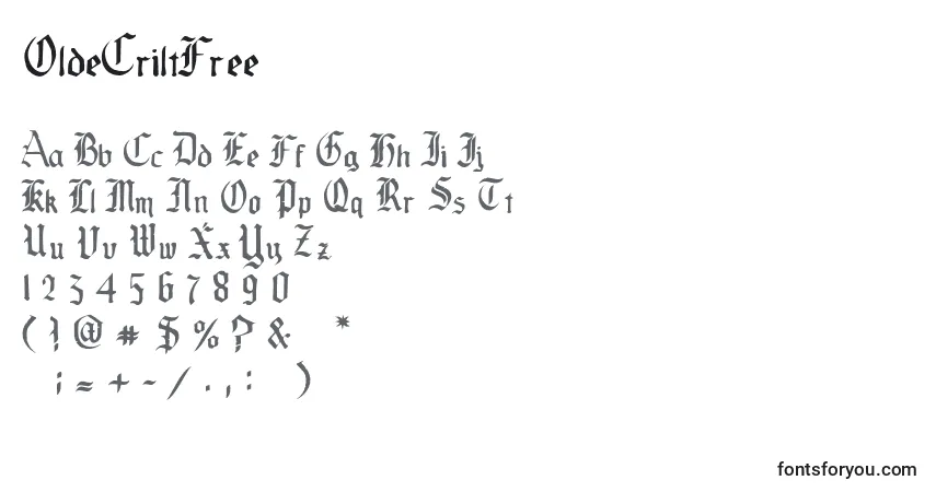 A fonte OldeCriltFree – alfabeto, números, caracteres especiais