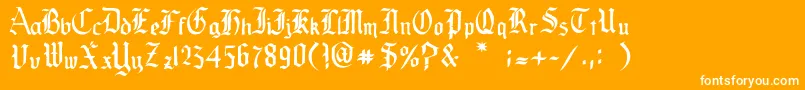 OldeCriltFree-Schriftart – Weiße Schriften auf orangefarbenem Hintergrund