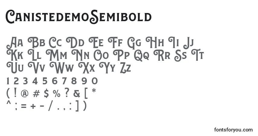 A fonte CanistedemoSemibold – alfabeto, números, caracteres especiais