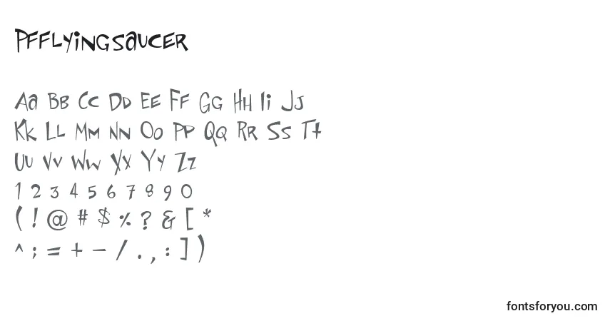 Schriftart Pfflyingsaucer – Alphabet, Zahlen, spezielle Symbole