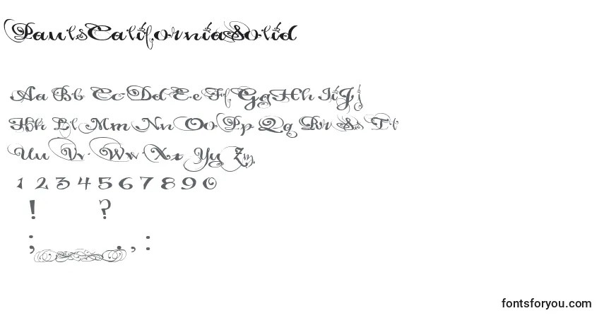 Schriftart PaulsCaliforniaSolid – Alphabet, Zahlen, spezielle Symbole