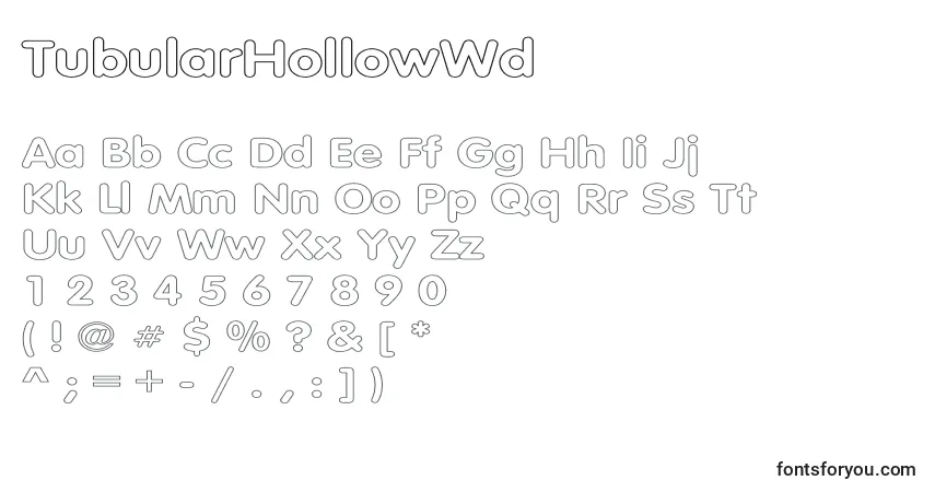 Czcionka TubularHollowWd – alfabet, cyfry, specjalne znaki