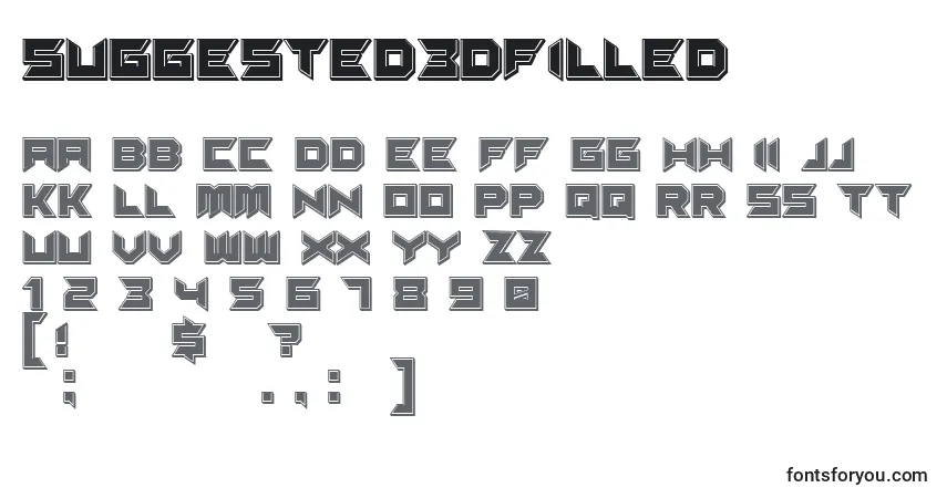 Czcionka Suggested3Dfilled – alfabet, cyfry, specjalne znaki