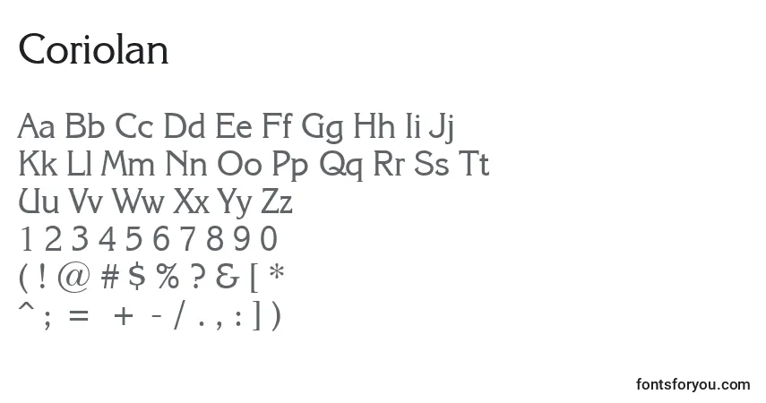 Шрифт Coriolan – алфавит, цифры, специальные символы