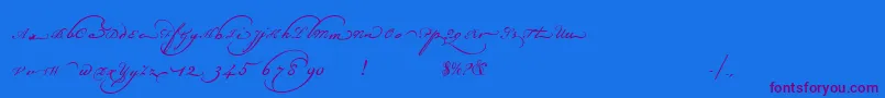 Champignonaltswash-Schriftart – Violette Schriften auf blauem Hintergrund