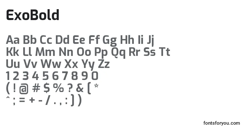 Czcionka ExoBold – alfabet, cyfry, specjalne znaki