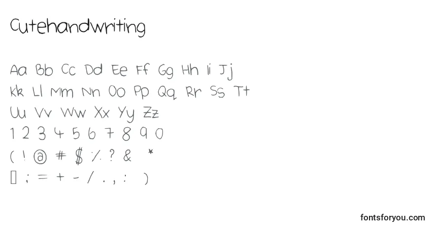 Schriftart Cutehandwriting – Alphabet, Zahlen, spezielle Symbole