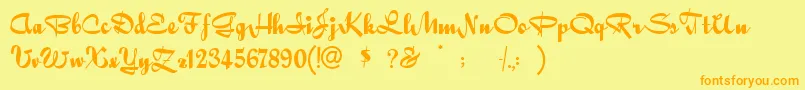 Quigleyw-Schriftart – Orangefarbene Schriften auf gelbem Hintergrund