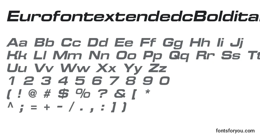 A fonte EurofontextendedcBolditalic – alfabeto, números, caracteres especiais