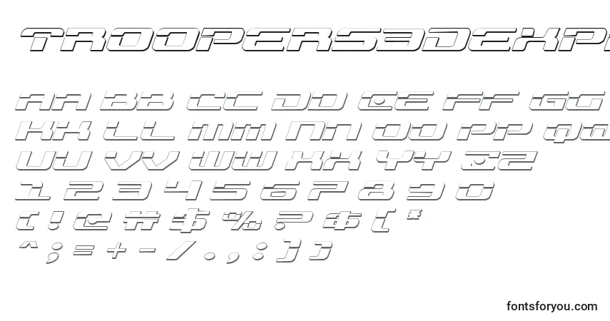 A fonte Troopers3Dexpandital – alfabeto, números, caracteres especiais
