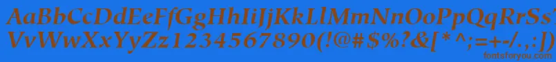 フォントHiroshigeLtBoldItalic – 茶色の文字が青い背景にあります。