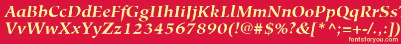 Fonte HiroshigeLtBoldItalic – fontes amarelas em um fundo vermelho