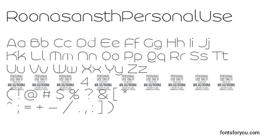 A fonte RoonasansthPersonalUse – alfabeto, números, caracteres especiais