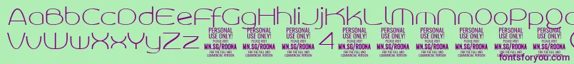 フォントRoonasansthPersonalUse – 緑の背景に紫のフォント