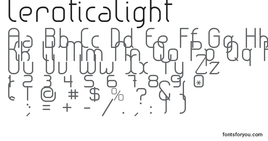 Schriftart LeroticaLight (112529) – Alphabet, Zahlen, spezielle Symbole