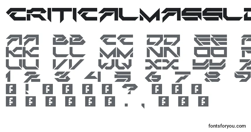 Schriftart CriticalMassLdr – Alphabet, Zahlen, spezielle Symbole