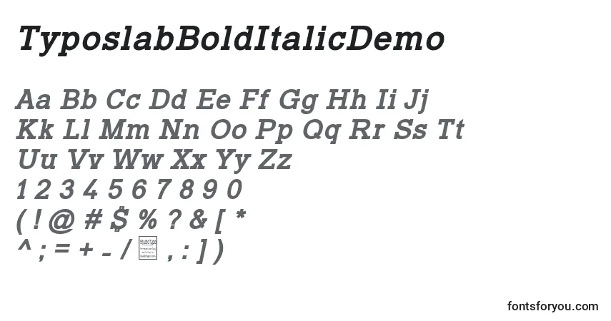 Schriftart TyposlabBoldItalicDemo – Alphabet, Zahlen, spezielle Symbole