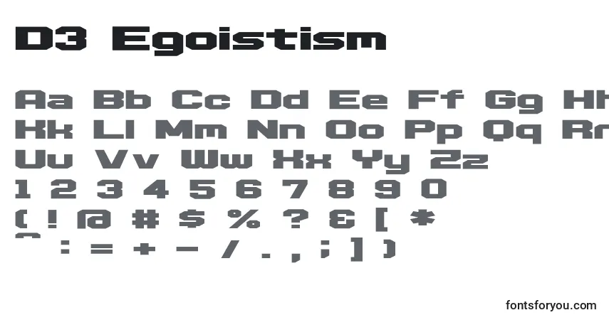 A fonte D3 Egoistism – alfabeto, números, caracteres especiais