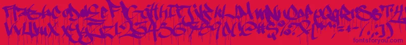 Ruthlessdrippin1-Schriftart – Violette Schriften auf rotem Hintergrund