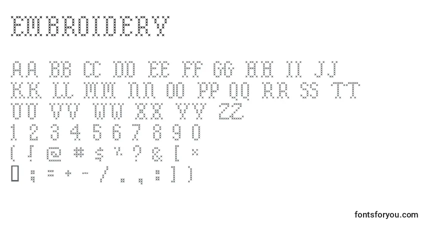 A fonte Embroidery – alfabeto, números, caracteres especiais