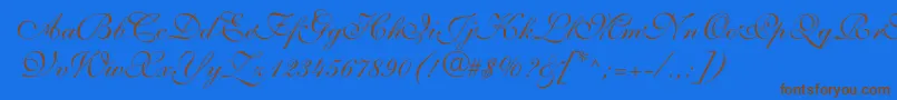 ShelleyvolantescriptNormal-Schriftart – Braune Schriften auf blauem Hintergrund