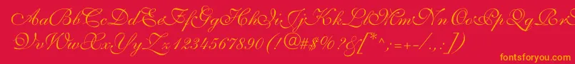 ShelleyvolantescriptNormal Font – Orange Fonts on Red Background