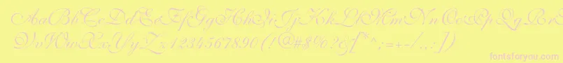 ShelleyvolantescriptNormal-Schriftart – Rosa Schriften auf gelbem Hintergrund