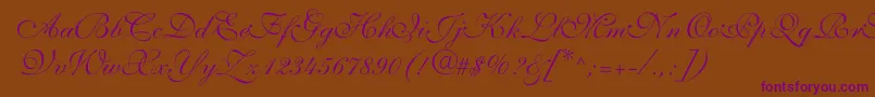 ShelleyvolantescriptNormal-Schriftart – Violette Schriften auf braunem Hintergrund