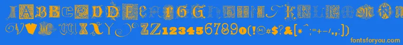 フォントKidnappedatoldtimesFree3 – オレンジ色の文字が青い背景にあります。