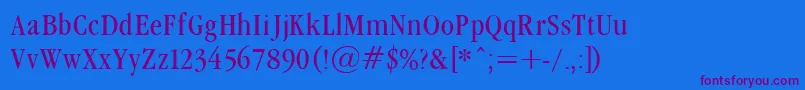 Weitere Informationen zur GaramondcondNormal-Schriftart GaramondcondNormal-Schriftart – Violette Schriften auf blauem Hintergrund