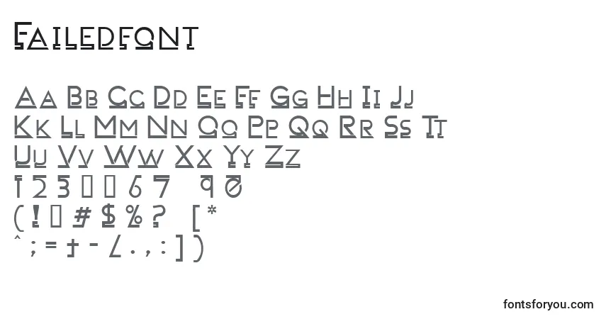 A fonte Failedfont – alfabeto, números, caracteres especiais