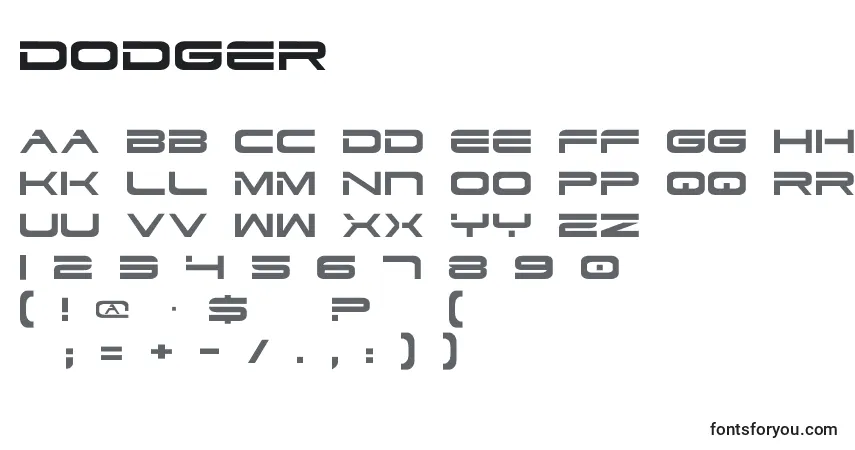 Fuente Dodger - alfabeto, números, caracteres especiales