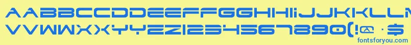 フォントDodger – 青い文字が黄色の背景にあります。