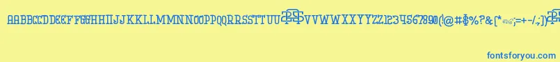 フォントIniBudi – 青い文字が黄色の背景にあります。
