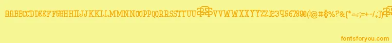 フォントIniBudi – オレンジの文字が黄色の背景にあります。