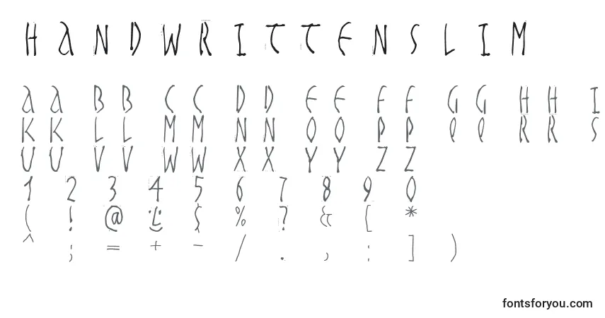 Czcionka Handwrittenslim – alfabet, cyfry, specjalne znaki
