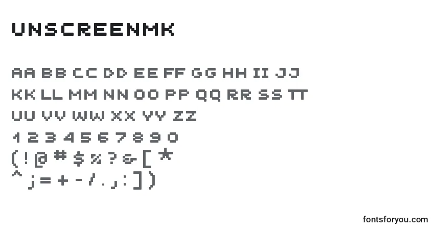 Unscreenmk-fontti – aakkoset, numerot, erikoismerkit