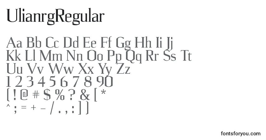 Czcionka UlianrgRegular – alfabet, cyfry, specjalne znaki