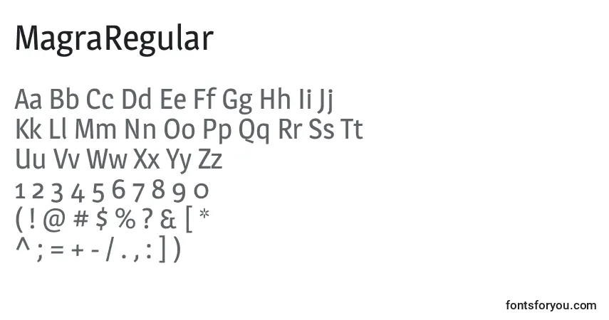 A fonte MagraRegular – alfabeto, números, caracteres especiais