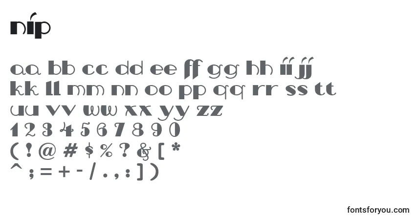 A fonte Nip – alfabeto, números, caracteres especiais