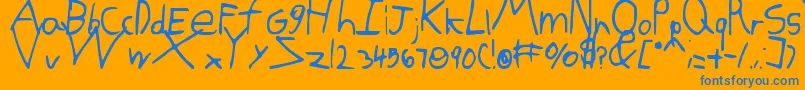 Weitere Informationen zur Kgdomoismyfavorite-Schriftart Kgdomoismyfavorite-Schriftart – Blaue Schriften auf orangefarbenem Hintergrund