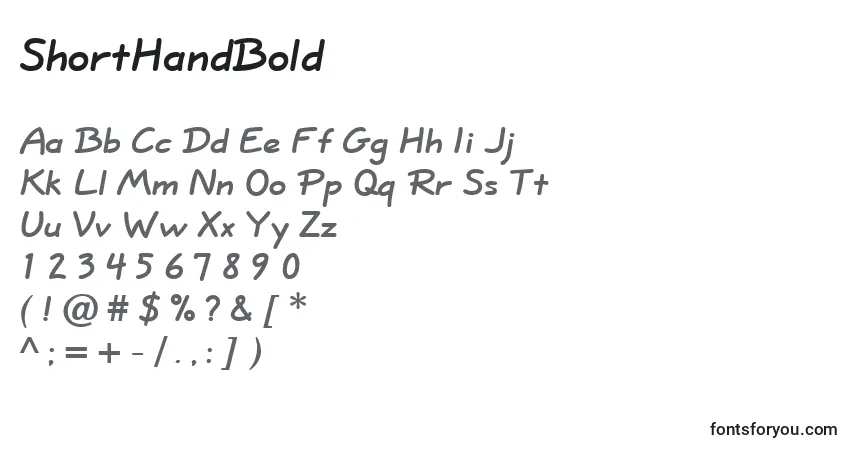 Schriftart ShortHandBold – Alphabet, Zahlen, spezielle Symbole